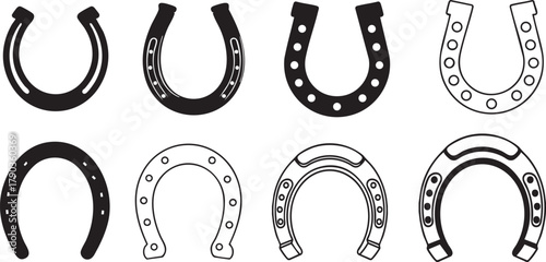 Vector of Horseshoes Silhouettes and Outlines Icon Bundle Set