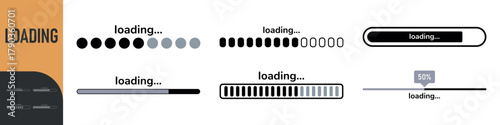 Loading bar. Loading or Installing process. Load sign. System software update and upgrade. Vector loading bar progress icons. Download progress. Color set icons. Vector illustration