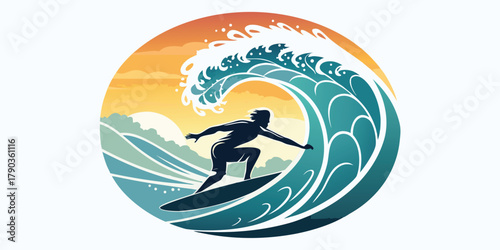 Surfer riding a wave in the ocean on a sunny day