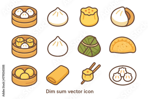 Assorted dim sum icons featuring dumplings and steamed buns.