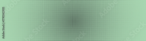Squares grid halftone pattern radial smooth faded gradient ultra wide 32:9 aspect ratio vector sage green abstract background. Half tone ultrawide format retro styled futuristic graphical abstraction