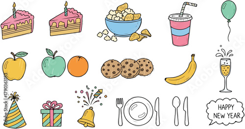 Festive Celebration Food and Party Items for a Happy Gathering with Cake and Healthy Snacks Cookies and Refreshments for Everyone