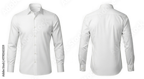 White formal long sleeve dress shirt front and back view isolated on transparent background