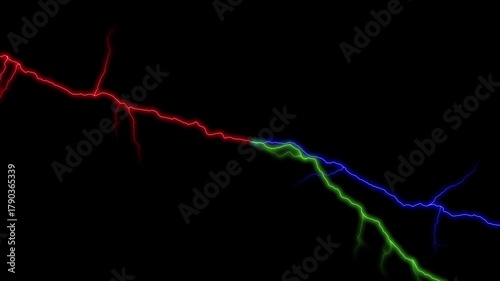 Dynamic Red Green and Blue Electrical Arcs Animation.