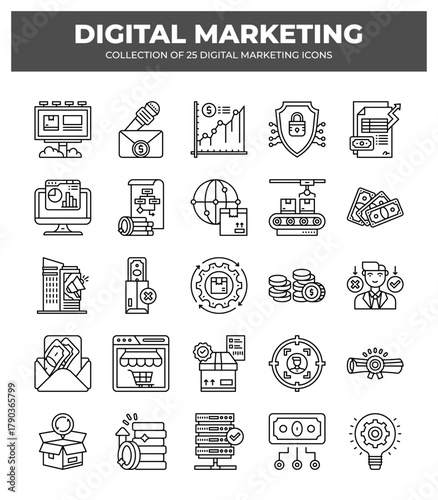 Collection of 25 Digital Marketing Icons: Boost Your Business Online