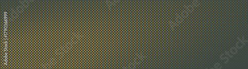Circular halftone pattern smooth oblique texture ultra wide 32:9 aspect ratio yellow green vector retro styled conceptual abstract background. Offset half tone graphic retro futuristic technology