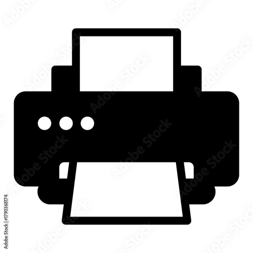 Inkjet printer with buttons and paper solid icon, cyber monday concept. Vector graphics. Printer with tray paper, device sign on white background, style icon mobile or web design.
