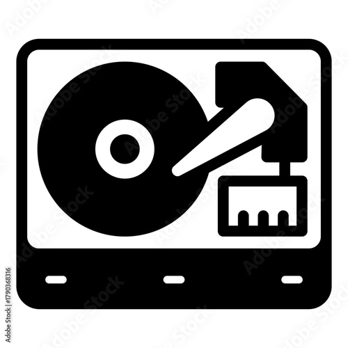 Hard disk drive solid icon, cyber monday concept. Vector graphics. Media device for files storage, technology files sign on white background, style icon mobile or web design.