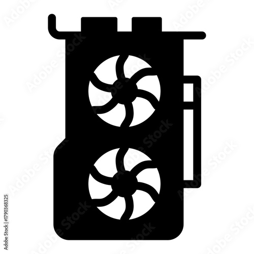 Gaming videocard with two fans solid icon, cyber monday concept. Vector graphics. Videocard for computer, tech sign on white background, style icon mobile or web design.