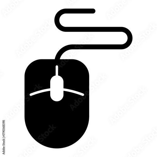 Mouse manipulator with wire solid icon, cyber monday concept. Vector graphics. Computer mouse for office use, technology sign on white background, style icon mobile or web design.