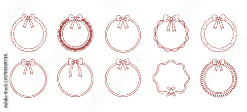Collection of hand drawn circular frames with bows and ribbons