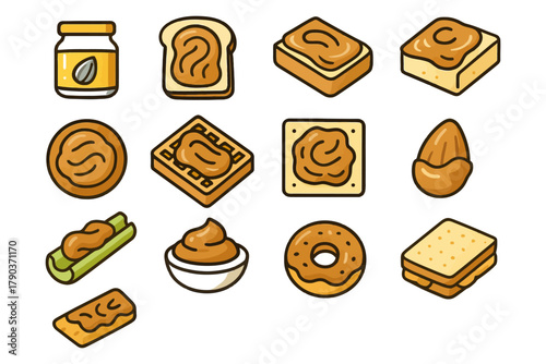 Variety of peanut butter snacks and spreads.