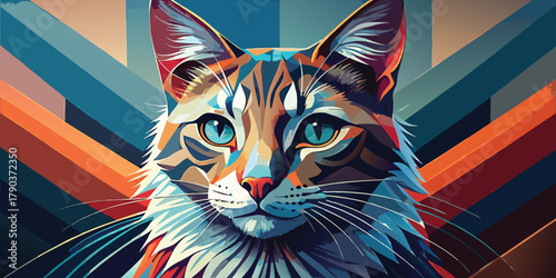 American curl cat portrait with geometric shapes in the background creates a modern aesthetic