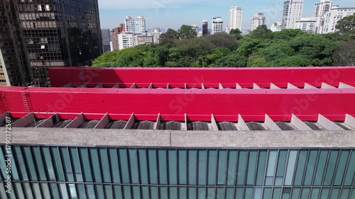 Aerial view of Av. Paulista in São Paulo, SP.  MASP, important museum of latin america.