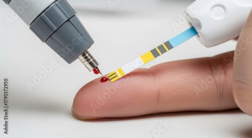 Blood sugar test for accurate health monitoring and diabetes management, finger prick blood test with meter. Regular blood sugar test is critical for managing diabetes and ensuring health.