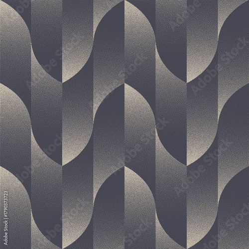 Elegant vertical flowing abstract seamless pattern with liquid curves and smooth stippled halftone gradients. Refined textile inspired design for retro modern visual projects or cozy interior graphics