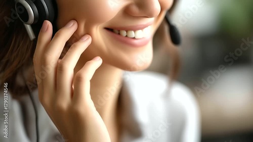 Customer service agent with headset defocused flight help, faceless support consultation, tourism visualization detail, blurred call center, assistance concept, professional interf