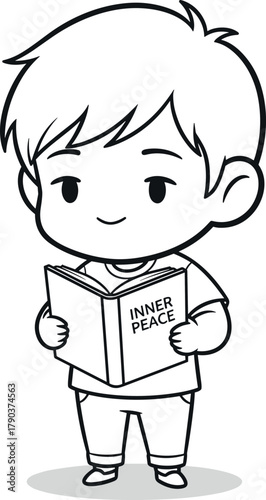 Chibi boy reading a book about inner peace