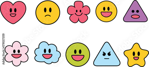 Cute cartoon shapes and emoticons