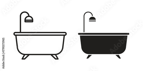 Bathtub cleaning icon vector with glyph style. Stroke liner icons