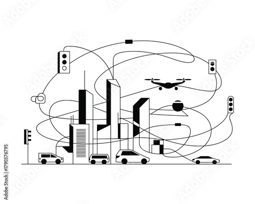 Connected smart city with autonomous vehicles drones and intelligent traffic management systems