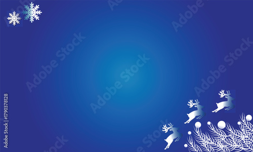 Φωτογραφία Festive Blue Background with Silver Reindeer, Snowflakes, and Winter Foliage, Id