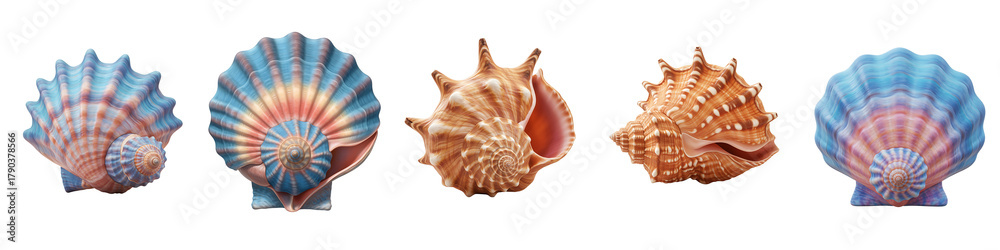 Obraz premium Collection of colorful and textured sea shells arranged on a black background