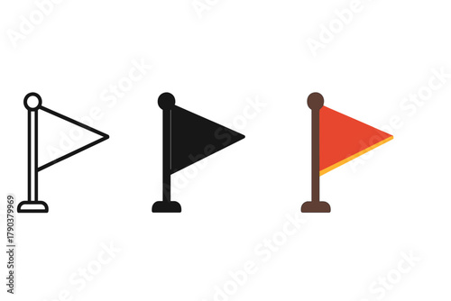 Nautical Flag Icons. Minimalist navigation flag icon: three identical nautical flag icons in a row, first in line style with thin