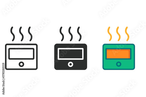 Minimalist Heater Icon Trio. Minimalist terrarium heater icon: three identical reptile terrarium heaters in a row, first in line