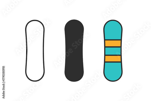 Minimalist Snowboard Trio. Minimalist snowboard icon: three identical snowboards in a row, first in line style with thin outline,