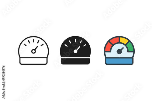 Minimalist Energy Meters. Minimalist usage meter icon: three identical energy meter icons in a row, first in line style with thin