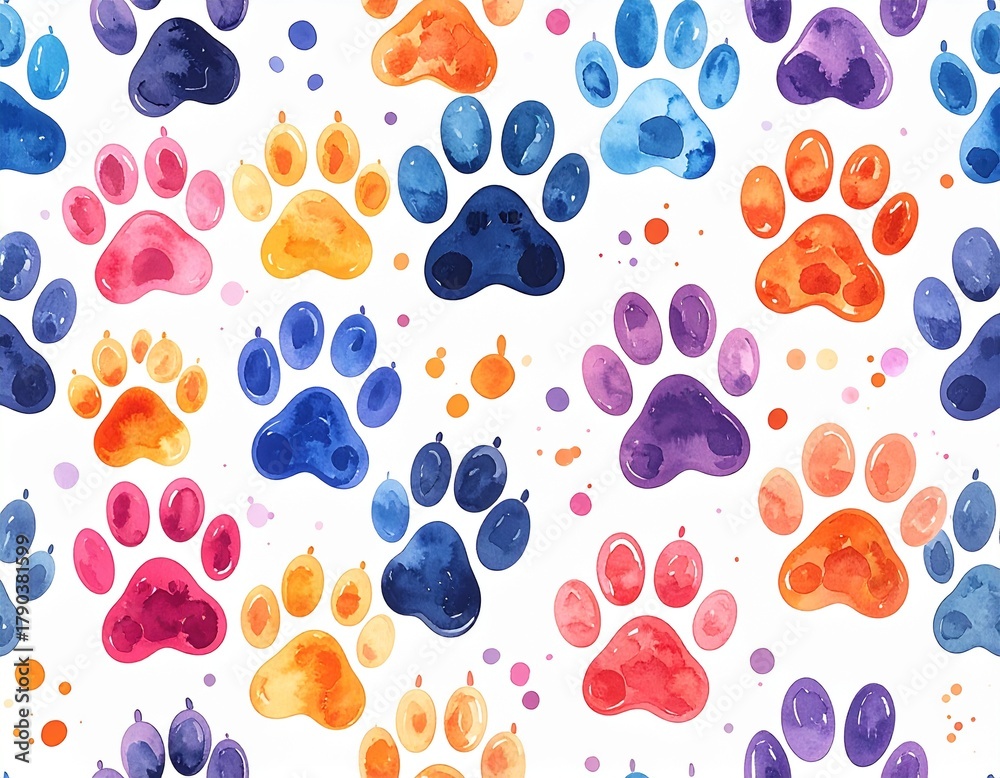 Fototapeta premium Bright Paw Print Pattern