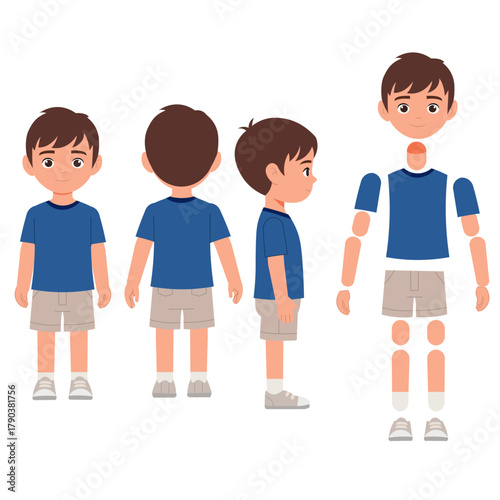 Little Boy Character Sheet Turnaround Custom Rigging Vector Asset