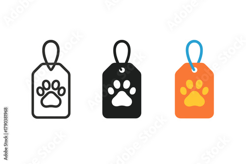 Minimalist Tag Icons. Minimalist research tag icon: three identical animal tag icons in a row, first in line style with thin