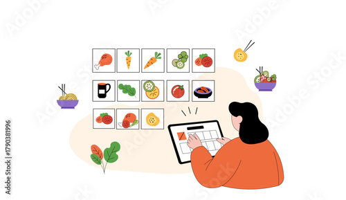 Online Food Ordering Meal Planning Digital Menu Diet Vector