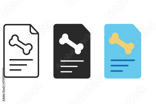 Minimalist Bone Charts. Minimalist bone chart icon: three identical fossil reference charts in a row, first in line style with