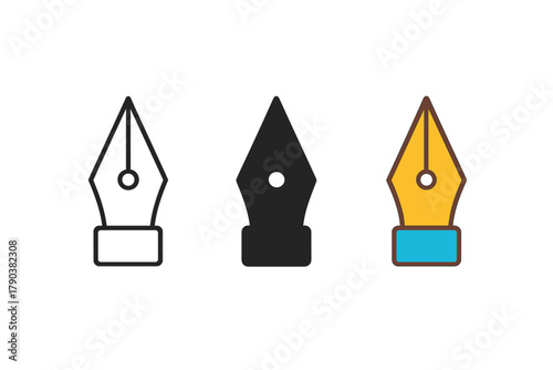 Stylish Calligraphy Nibs. Minimalist calligraphy nib icon: three identical pen nibs in a row, first in line style with thin