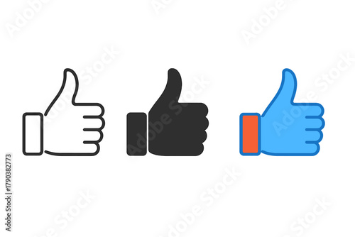 Minimalist Like Icons. Minimalist finger tap like icon: three identical hands with raised index finger and thumb forming a like