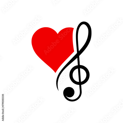 Romantic Heart and Treble Clef Music Symbol Creative Design Line Art Vector illustration