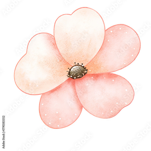 Slika na platnu Watercolor pink flower clipart, delicate floral illustration with soft petals