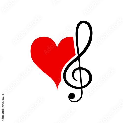 Heart and Treble Clef Combined Musical Love Symbol Art Line Art Vector illustration