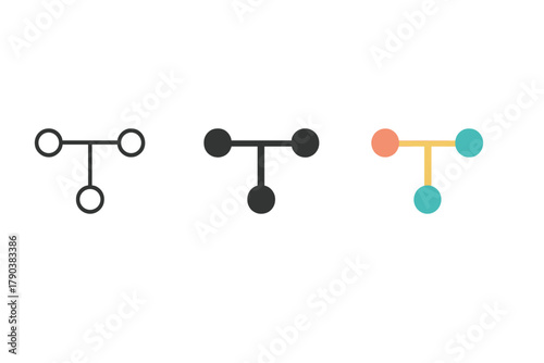 Minimalist Timeline Variations. Minimalist timeline icon: three identical branching timelines in a row, first in line style with