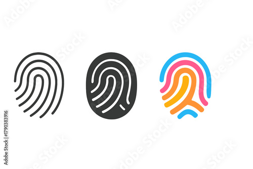 Fingerprint Icon Trio. Minimalist fingerprint icon: three identical rounded fingerprint patterns in a row, first in line style