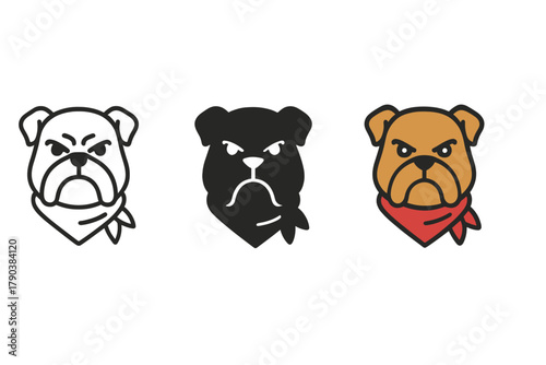 Stylized Mascot Trio. Minimalist team mascot icon: three identical sports mascots in a row, first in line style with thin outline,