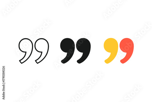 Minimalist Quote Symbols. Minimalist dialogue quote icon: three identical overlapping quotation symbols in a row, first in line