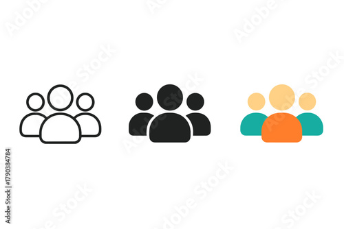 Minimalist User Icons. Minimalist group users icon: three identical groups of three people silhouettes in a row, first in line