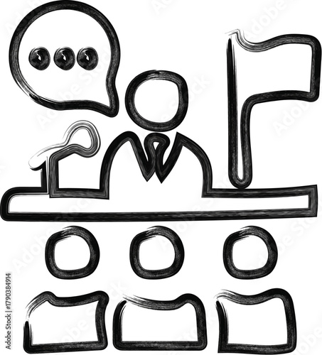 Leadership Icon – Speaker at Podium with Flag and Engaged Audience