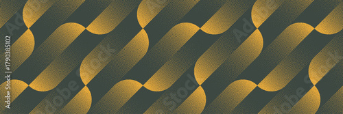 Vector abstract wide panoramic background with dynamic gold and green colours halftone elements. Grainy texture enhances luxury appeal for design, textile, fashion, branding and bold creative visuals