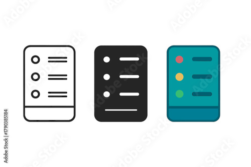 Minimalist Server Trio. Minimalist server icon: three identical server towers with indicator lights in a row, first in line style