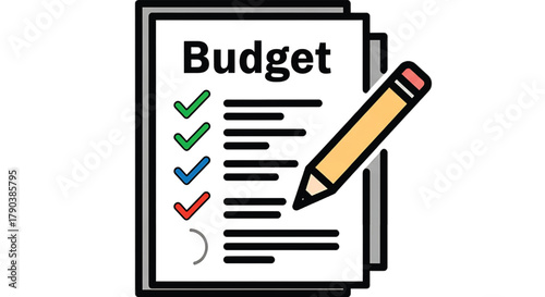 Creating a financial plan on a budget document with a pencil and checkmarks